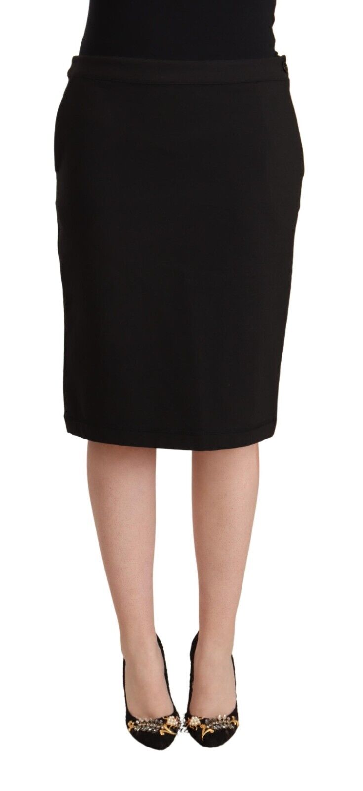 GF Ferre Black Straight Pencil Cut Knee Length Skirt - Fizigo