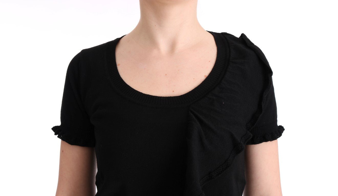 MARGHI LO' Black 100% Lana Wool Top Blouse T-shirt - Fizigo