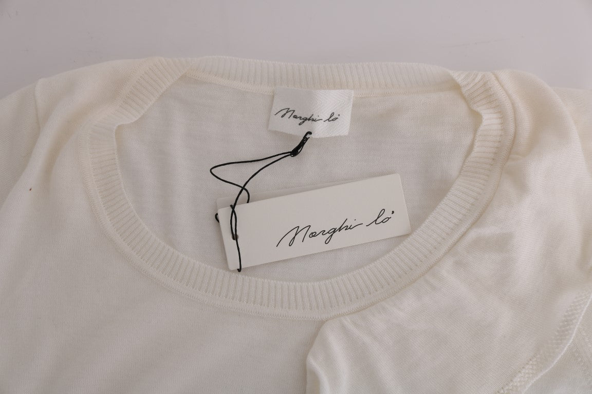 MARGHI LO' White 100% Lana Wool Top Blouse T-shirt - Fizigo