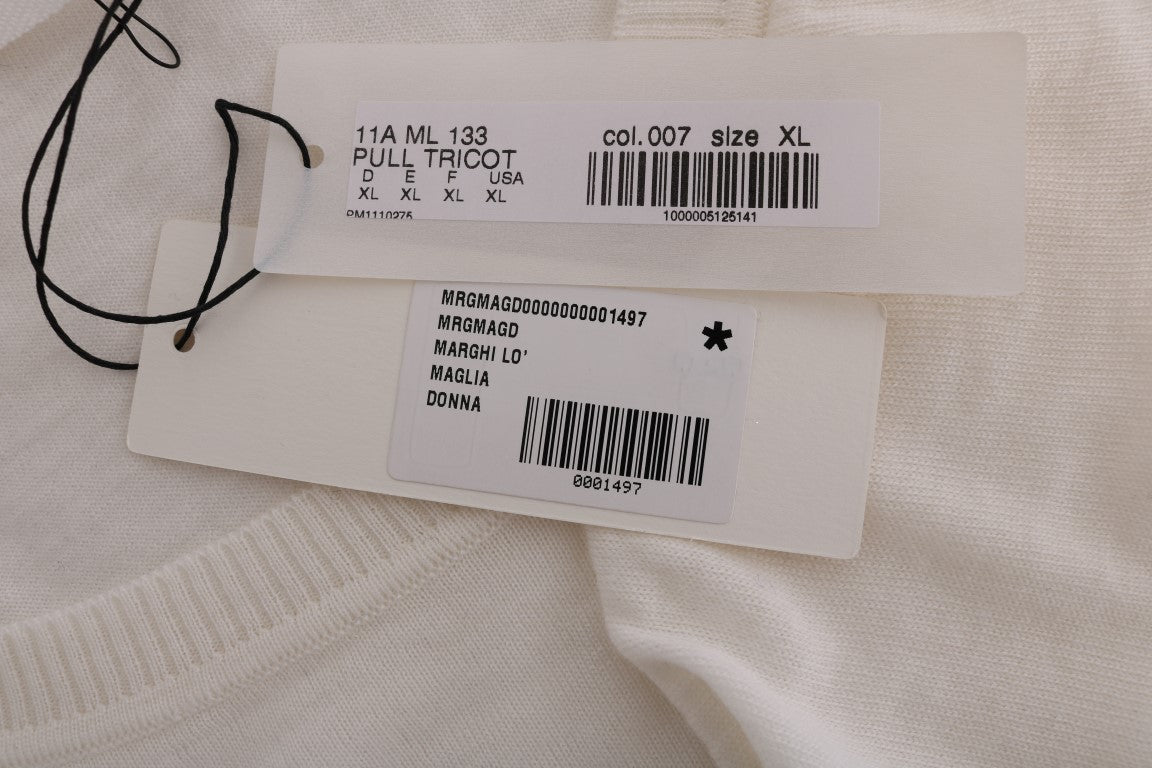 MARGHI LO' White 100% Lana Wool Top Blouse T-shirt - Fizigo