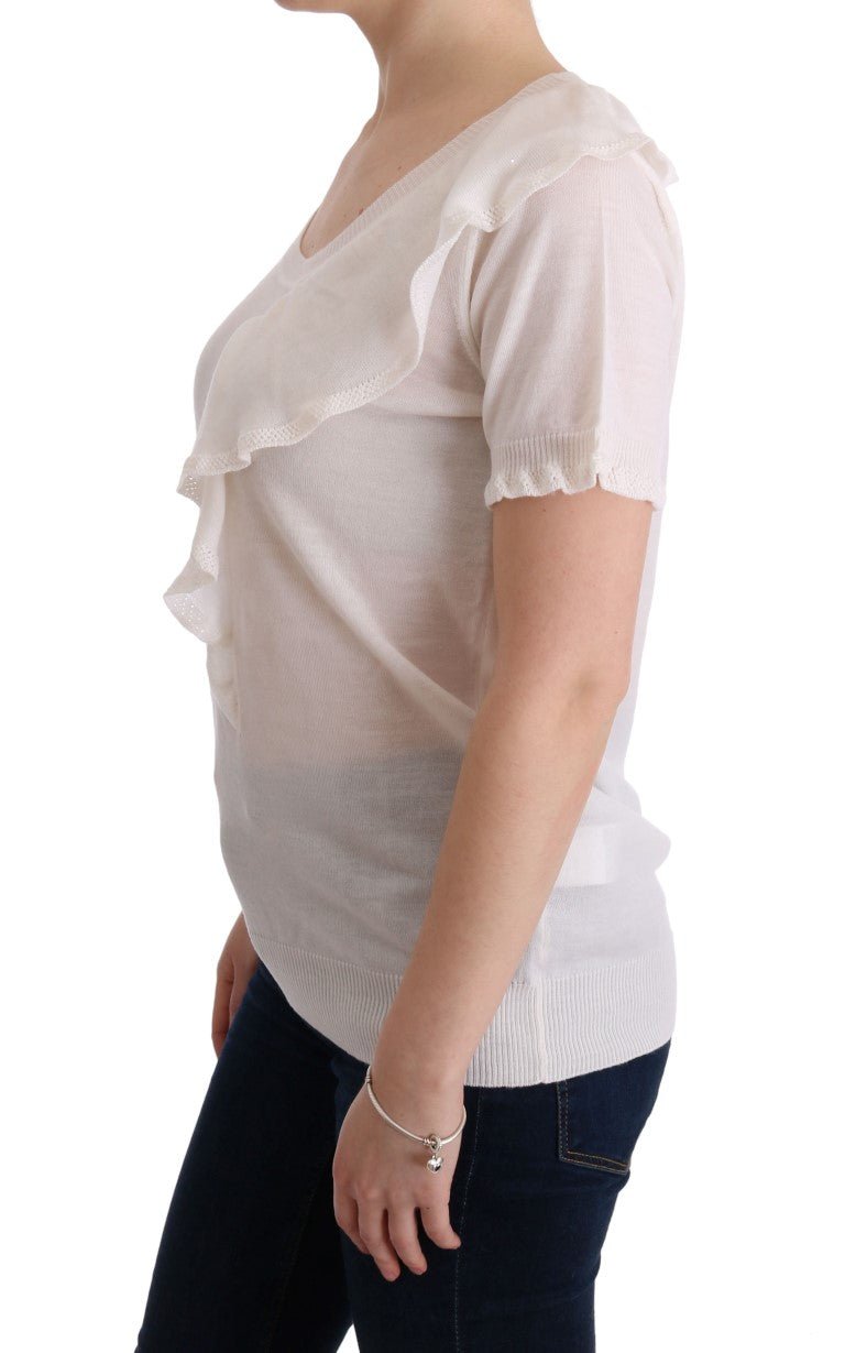 MARGHI LO' White 100% Lana Wool Top Blouse T-shirt - Fizigo