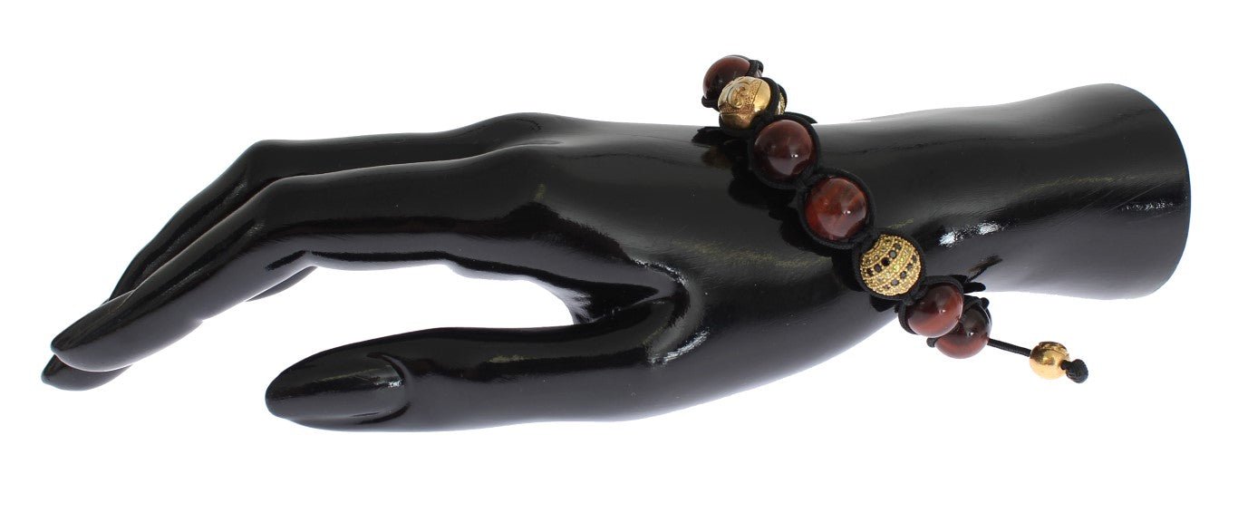 Nialaya CZ Red Tigers Eye Gold 925 Silver Bracelet - Fizigo