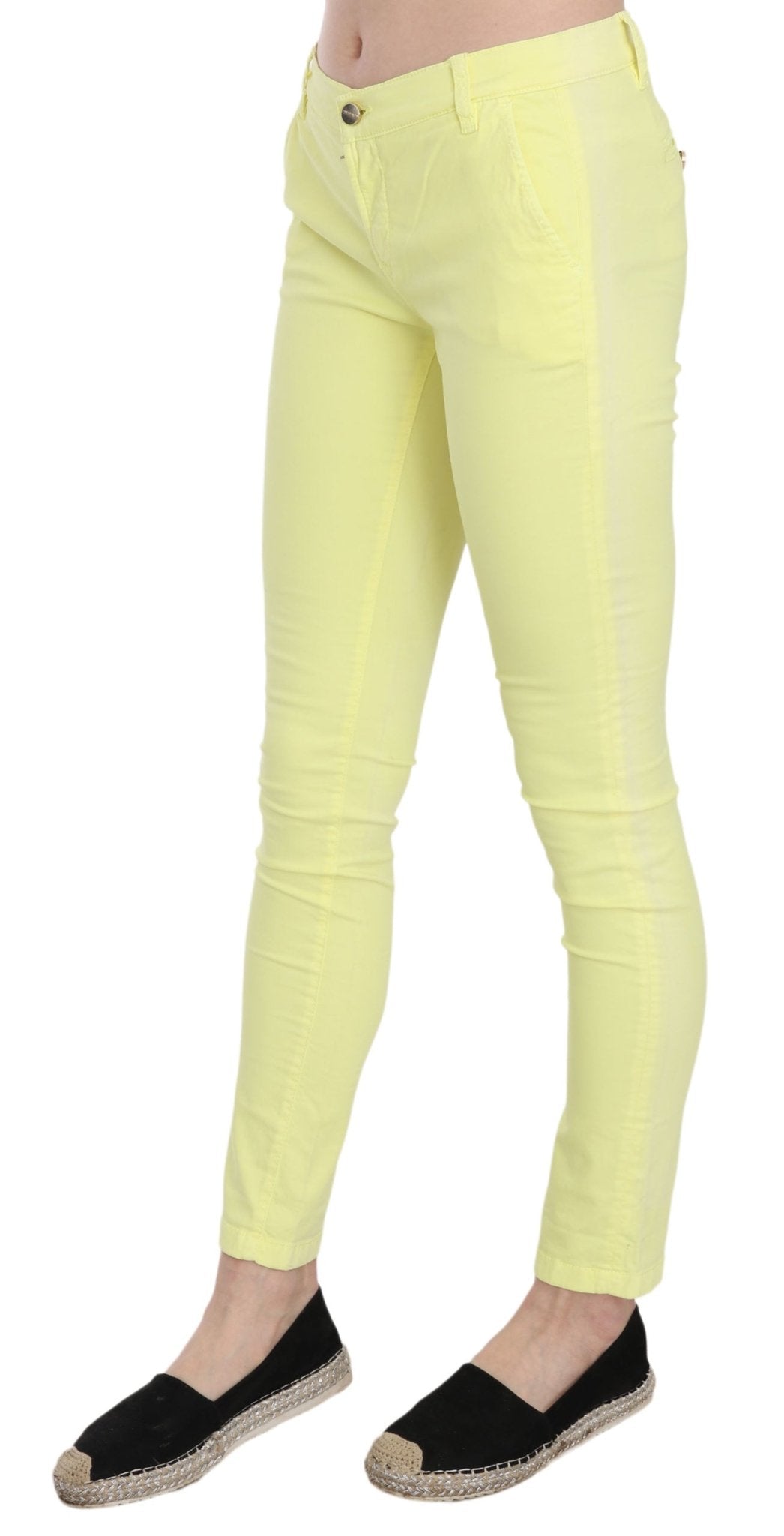 PINKO Yellow Cotton Stretch Low Waist Skinny Casual Trouser Pants - Fizigo