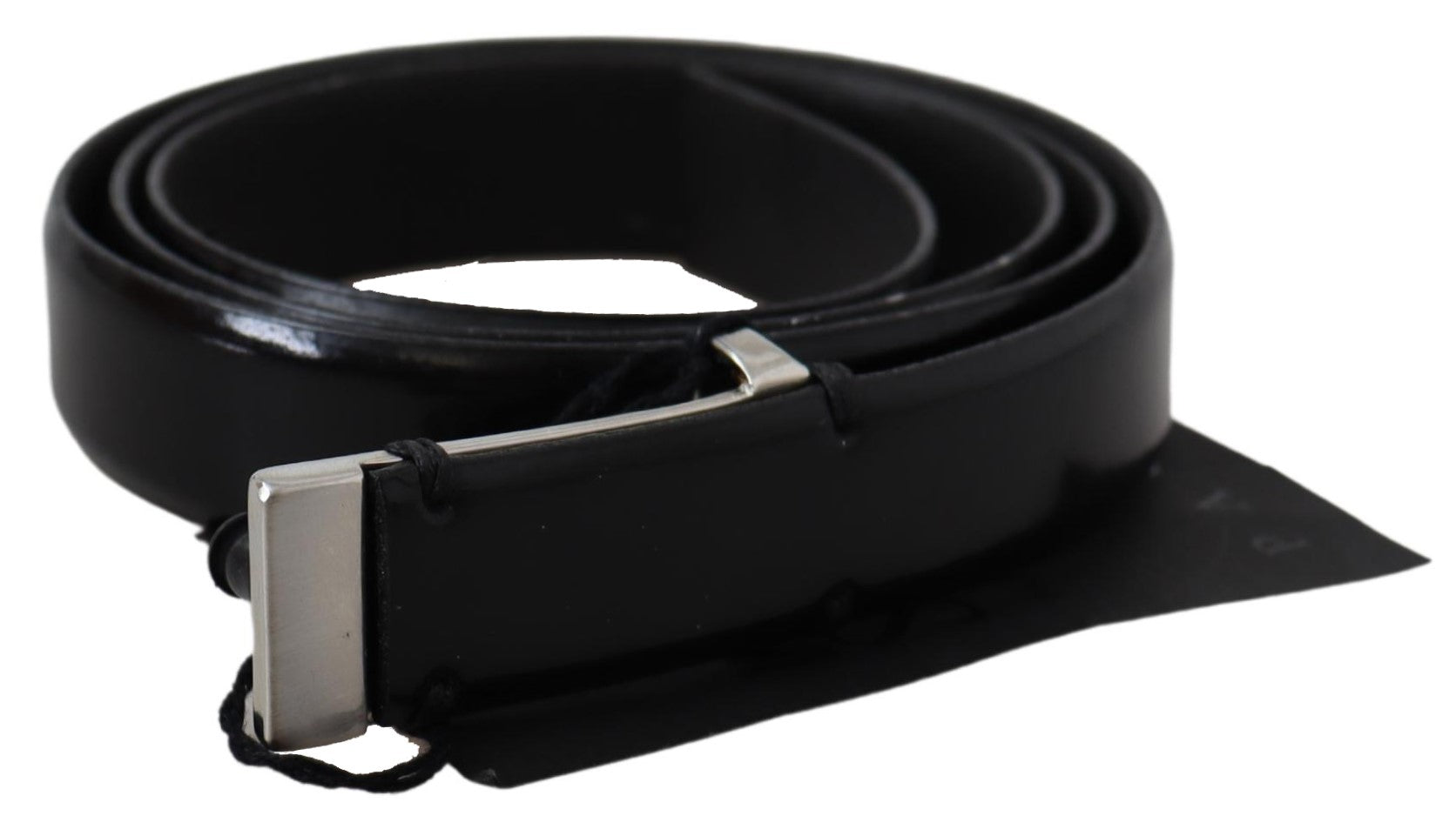 PLEIN SUD Black Leather Silver Chrome Metal Buckle Belt - Fizigo