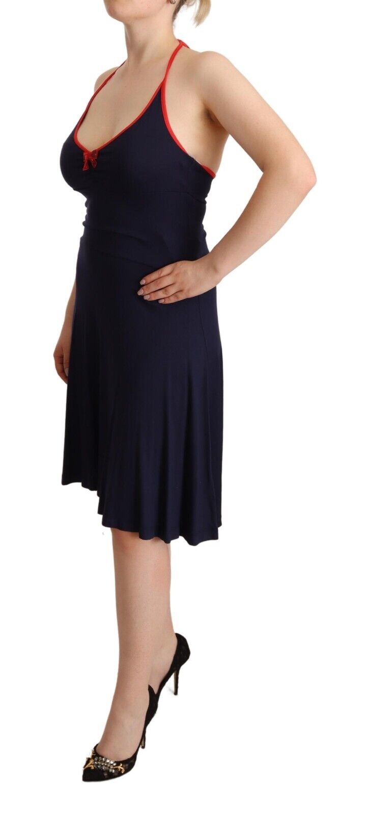 Roccobarocco Navy Blue Sleeveless Halter Sheath Midi Dress - Fizigo