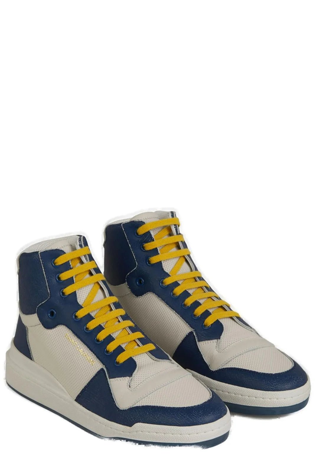 Saint Laurent Blue Calf Leather Mid Top Sneakers - Fizigo