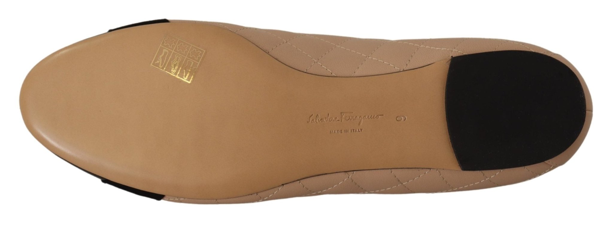 Salvatore Ferragamo Beige and Black Nappa Leather Ballet Flat Shoes - Fizigo