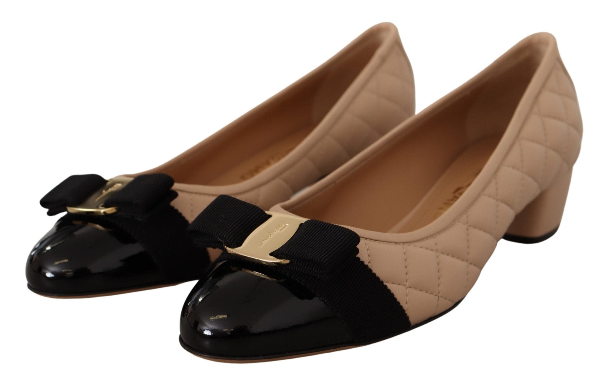 Salvatore Ferragamo Beige and Black Nappa Leather Pumps Shoes - Fizigo