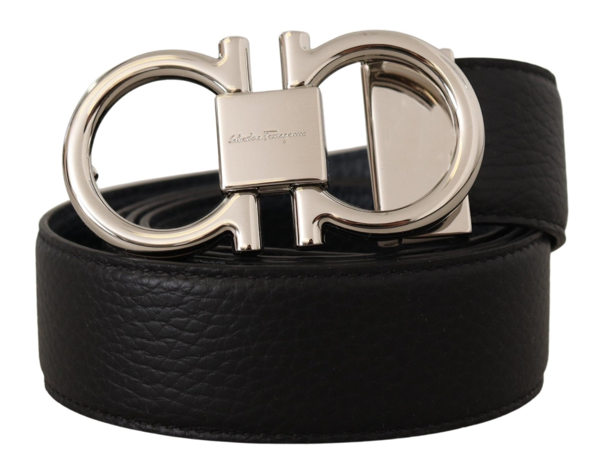Salvatore Ferragamo Black and Blue Calf Leather Reversible Belt - Fizigo