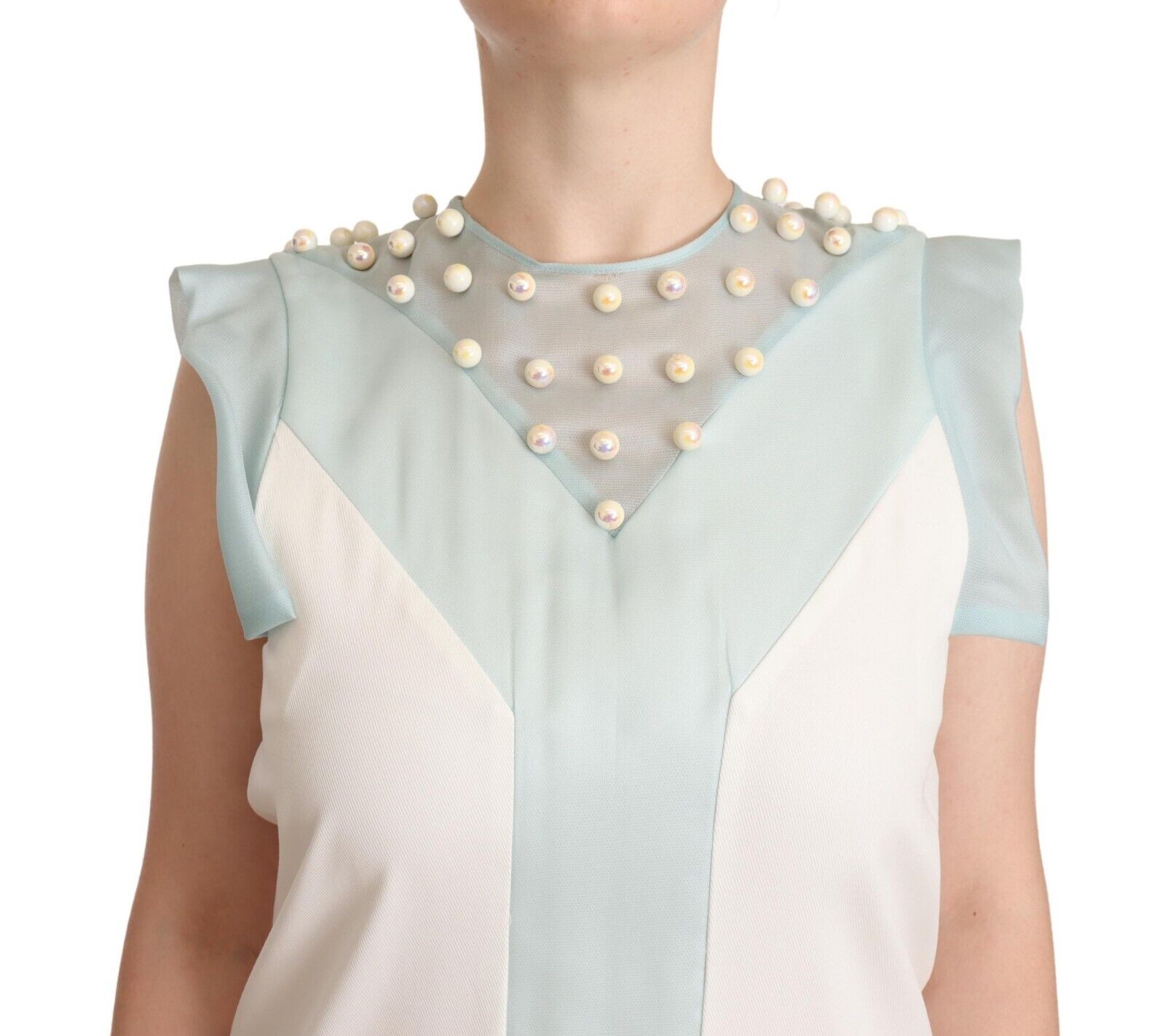 Sergei Grinko Multicolor Faux Pearl Sleeveless Shift Midi Dress - Fizigo