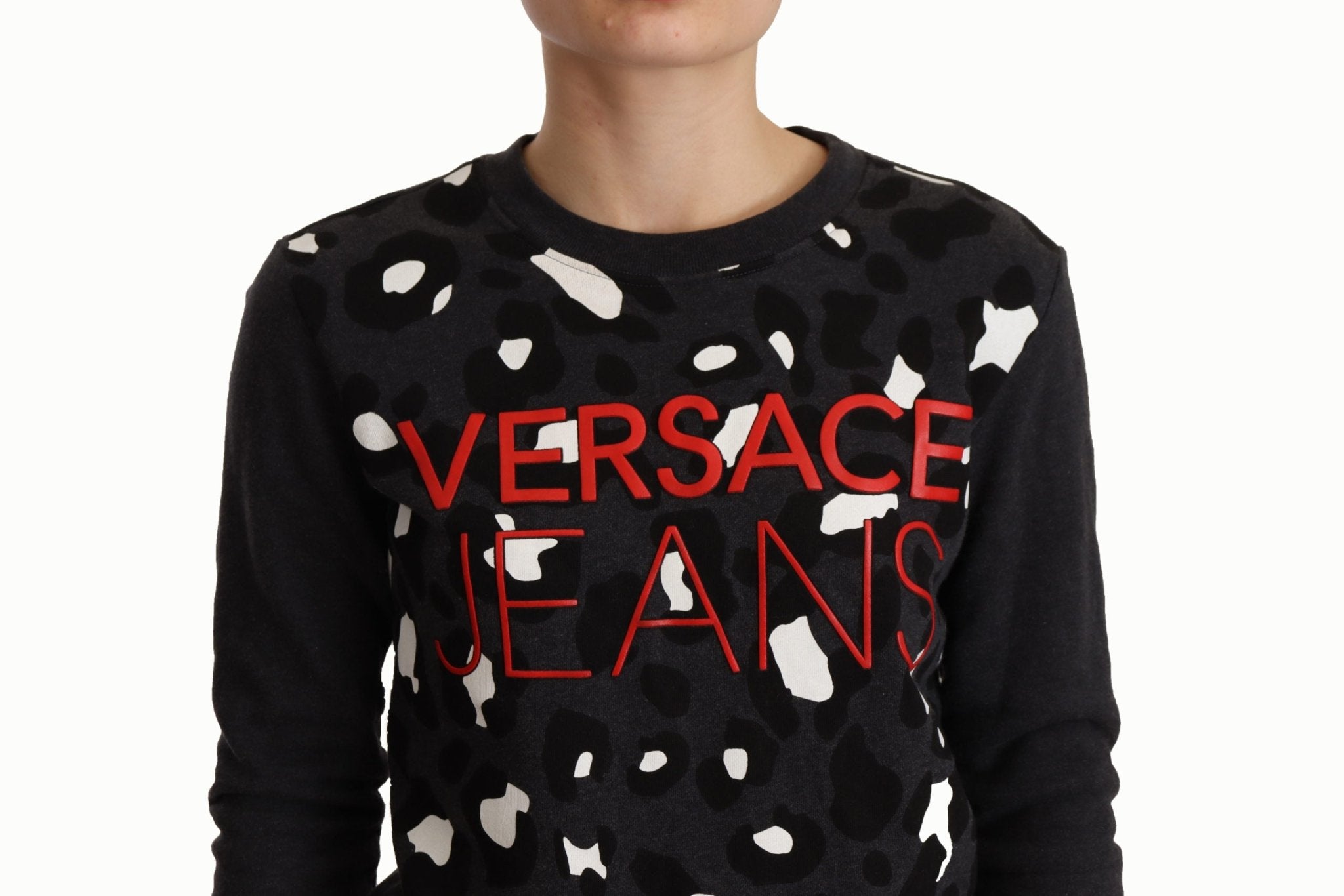 Versace Jeans Black Cotton Leopard Long Sleeves Pullover Sweater - Fizigo